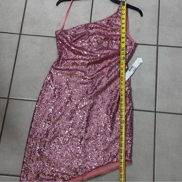 Aqua Womens Pink Sequined Mini One Shoulder Formal Cocktail/ Party Dress S - Picture 8 of 9